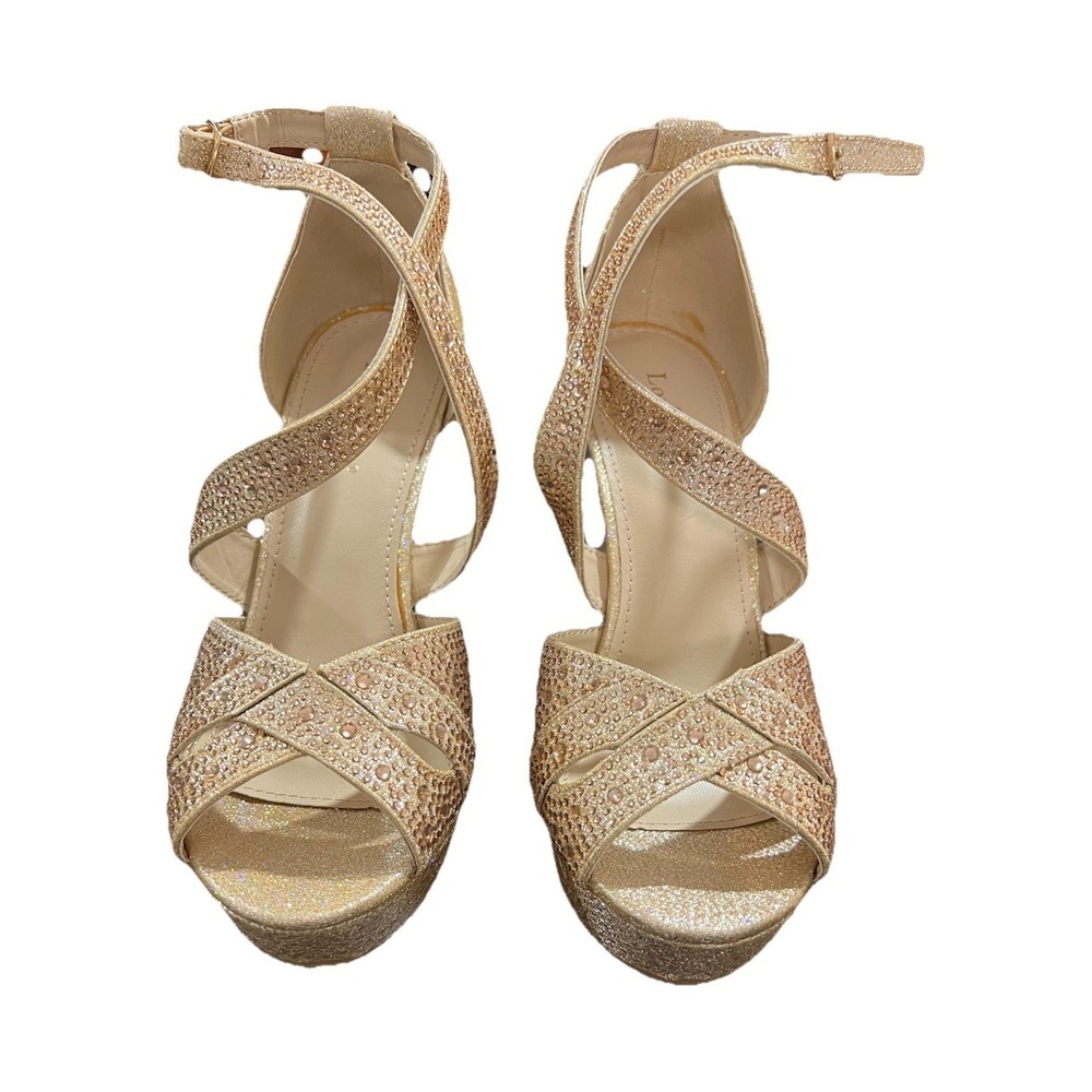 9N9/Lovmark Champagne Glitter Rhinestone Strappy Stiletto Sandals Women's Size 7